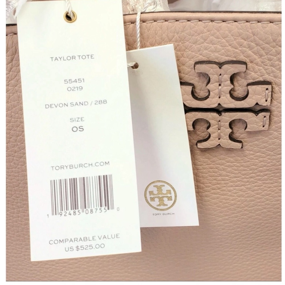 Tory Burch Taylor Tote Leather Shoulder Bag Shopper Handbag in Devon Sand - Picture 3 of 15